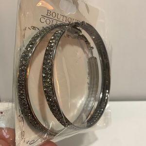 Extra large pewter hoops with rhyme stone accents
